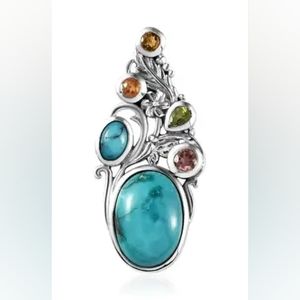 Sierra Nevada Turquoise with Multi Tourmaline Pendant in Sterling Silver